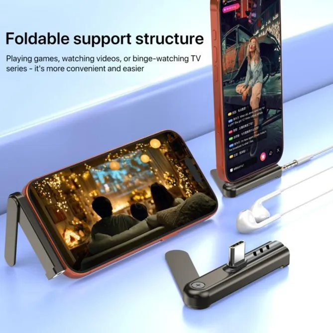 Adaptateur Audio USB-C vers Jack 3,5mm avec Support Pliable iPhone 15-17