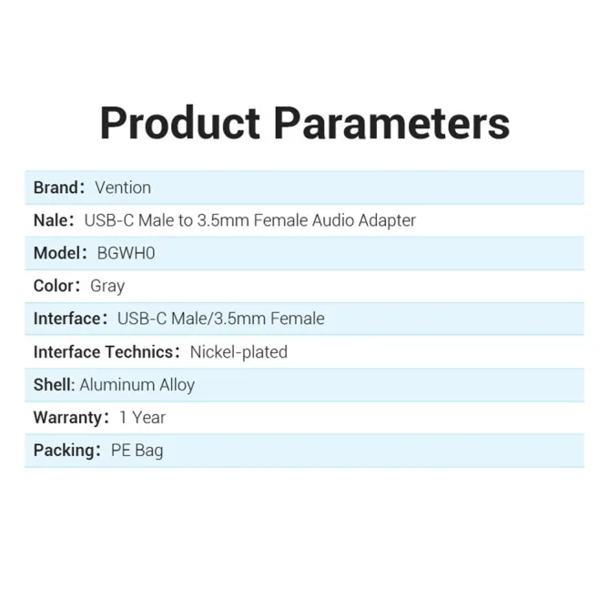 Adaptateur Audio USB-C vers Jack 3,5mm BGW Aluminium