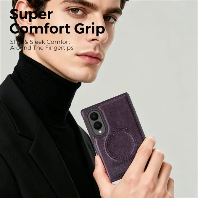 Coque Samsung Galaxy Z Fold 8 Simili Cuir Contour Silicone avec Béquille Pliable