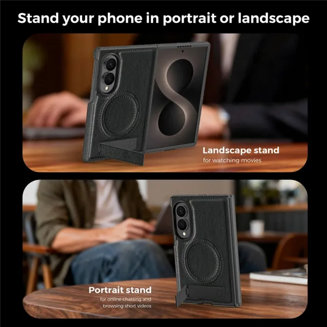 Coque Samsung Galaxy Z Fold 8 Simili Cuir Contour Silicone avec Béquille Pliable