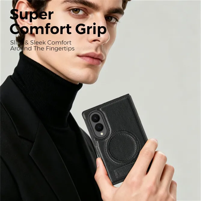 Coque Samsung Galaxy Z Fold 8 Simili Cuir Contour Silicone avec Béquille Pliable