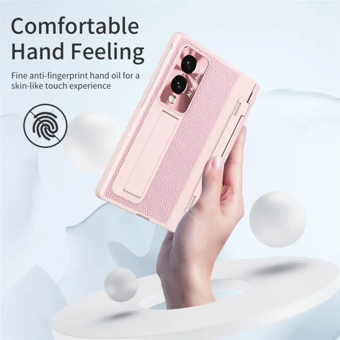 Coque Samsung Galaxy Z Fold 8 Simili Cuir Grain Litchi avec Stylet et Béquille