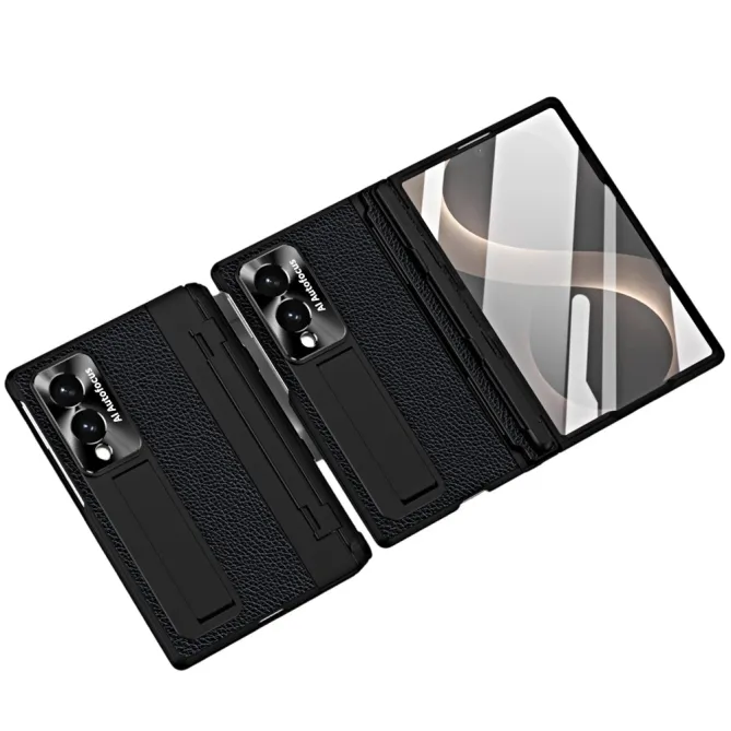 Coque Samsung Galaxy Z Fold 8 Simili Cuir Grain Litchi avec Stylet et Béquille