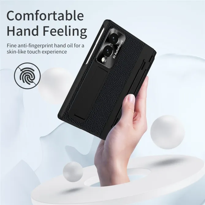Coque Samsung Galaxy Z Fold 8 Simili Cuir Grain Litchi avec Stylet et Béquille