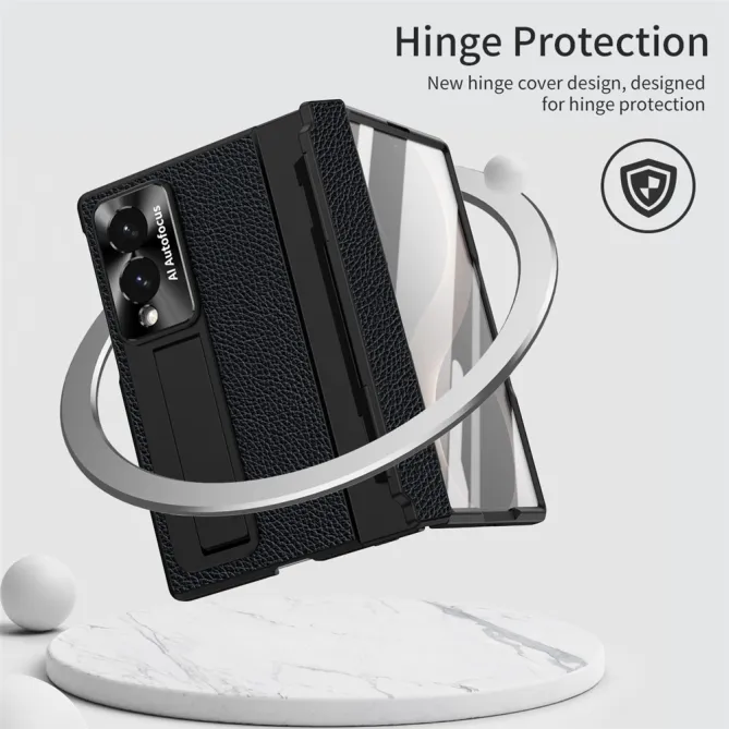Coque Samsung Galaxy Z Fold 8 Simili Cuir Grain Litchi avec Stylet et Béquille