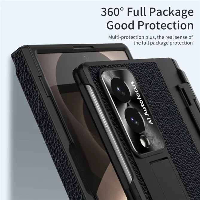 Coque Samsung Galaxy Z Fold 8 Simili Cuir Grain Litchi avec Stylet et Béquille