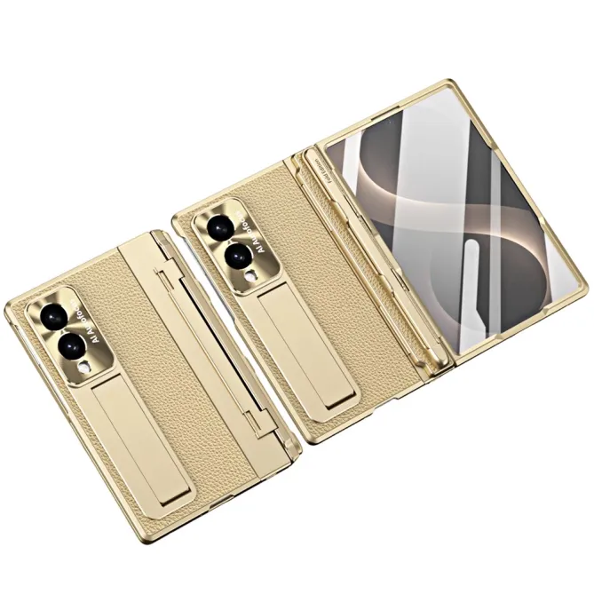 Coque Samsung Galaxy Z Fold 8 Simili Cuir Grain Litchi avec Stylet et Béquille