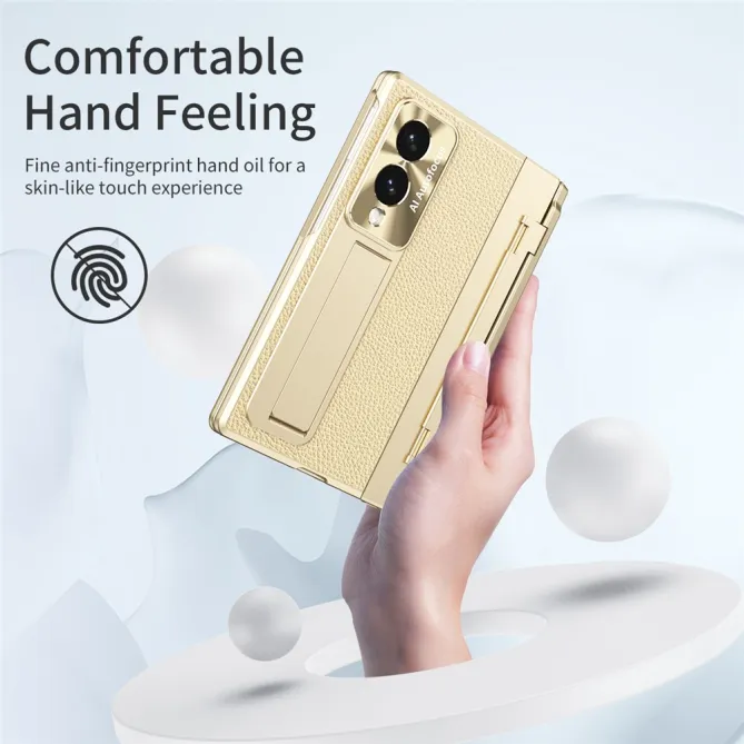 Coque Samsung Galaxy Z Fold 8 Simili Cuir Grain Litchi avec Stylet et Béquille
