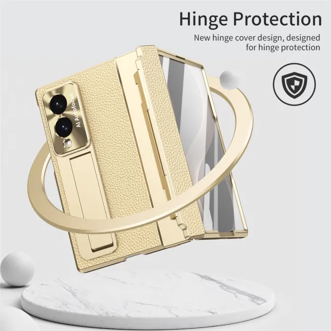 Coque Samsung Galaxy Z Fold 8 Simili Cuir Grain Litchi avec Stylet et Béquille