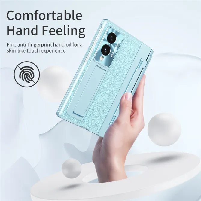 Coque Samsung Galaxy Z Fold 8 Simili Cuir Grain Litchi avec Stylet et Béquille