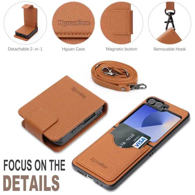 Housse Portefeuille Samsung Galaxy Z Flip 7 FE / Z Flip 6 Detachable Cuir Vintage