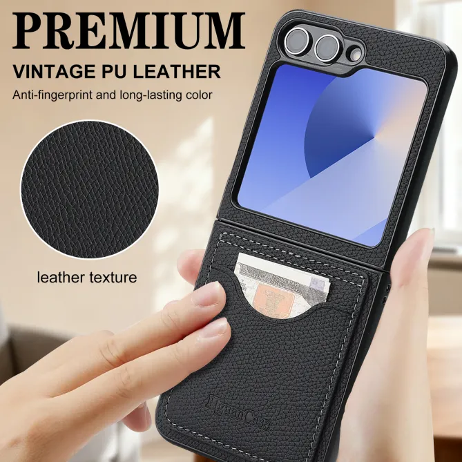 Coque Samsung Galaxy Z Flip 6 / Flip 7 FE Cuir Vintage Porte-Carte Magnetique