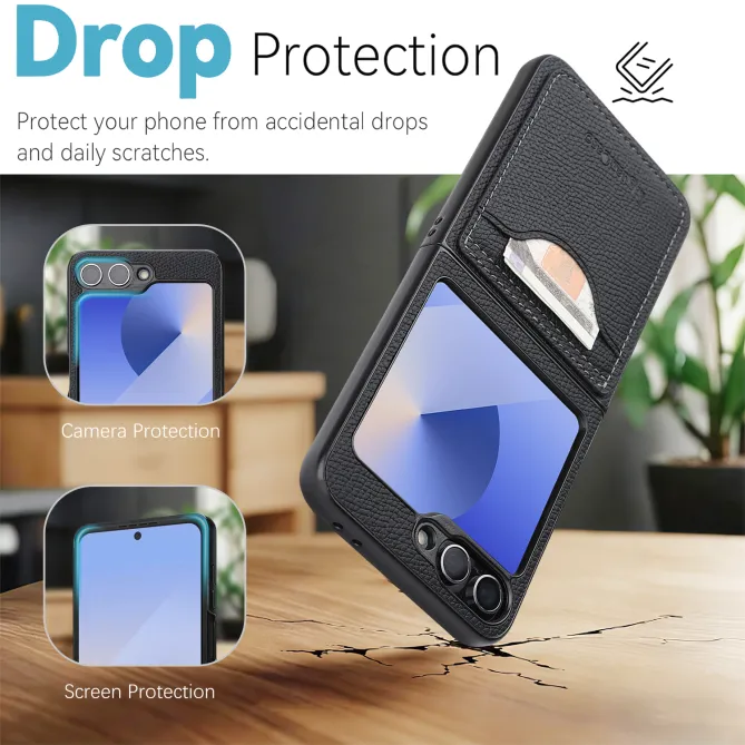 Coque Samsung Galaxy Z Flip 6 / Flip 7 FE Cuir Vintage Porte-Carte Magnetique