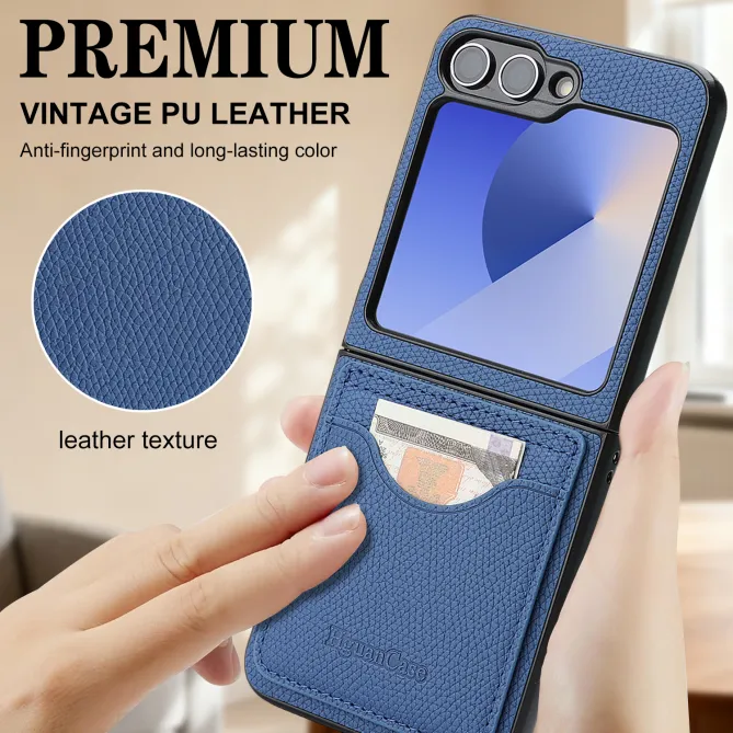 Coque Samsung Galaxy Z Flip 6 / Flip 7 FE Cuir Vintage Porte-Carte Magnetique
