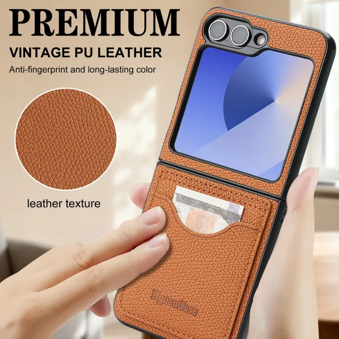 Coque Samsung Galaxy Z Flip 6 / Flip 7 FE Cuir Vintage Porte-Carte Magnetique