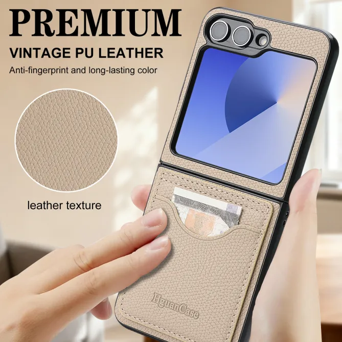 Coque Samsung Galaxy Z Flip 6 / Flip 7 FE Cuir Vintage Porte-Carte Magnetique