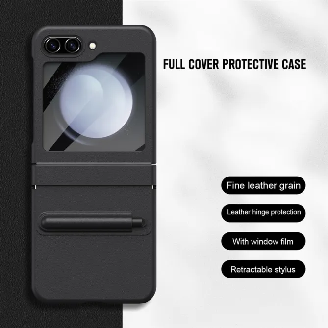 Coque Samsung Galaxy Z Flip 7 FE / Flip 6 Cuir avec Verre Trempe et Stylet