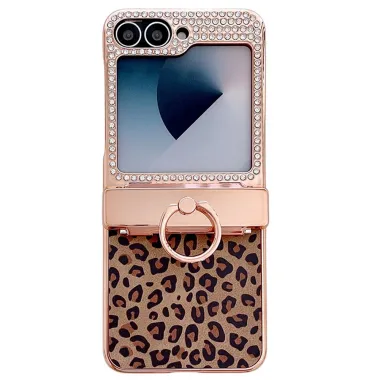 Coque Samsung Galaxy Z Flip 7 FE / Z Flip 6 Leopard Anneau et Strass