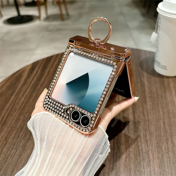 Coque Samsung Galaxy Z Flip 7 FE / Z Flip 6 Leopard Anneau et Strass