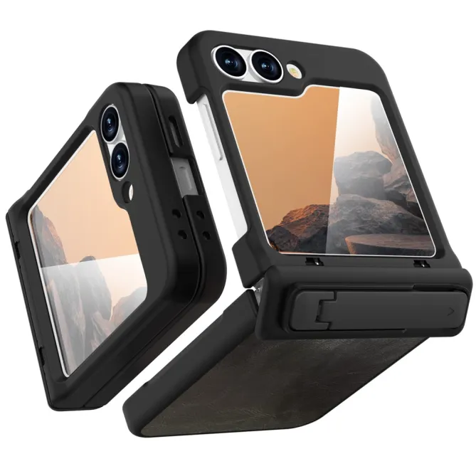 Coque Samsung Galaxy Z Flip 7 FE / Flip 6 Support Integre Effet Cuir Grain