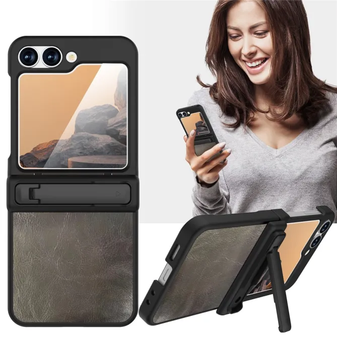 Coque Samsung Galaxy Z Flip 7 FE / Flip 6 Support Integre Effet Cuir Grain