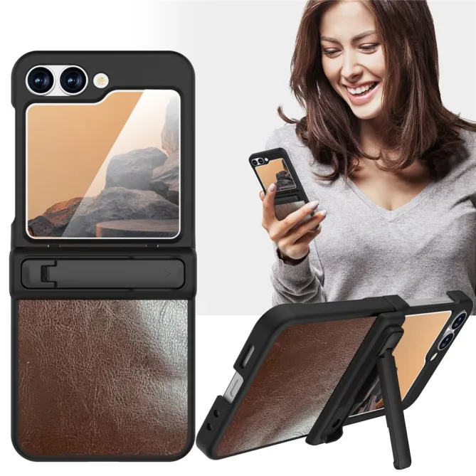 Coque Samsung Galaxy Z Flip 7 FE / Flip 6 Support Integre Effet Cuir Grain