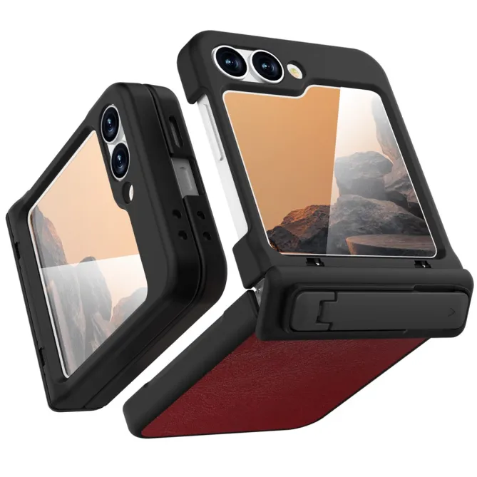 Coque Samsung Galaxy Z Flip 7 FE / Flip 6 Support Integre Effet Cuir Grain
