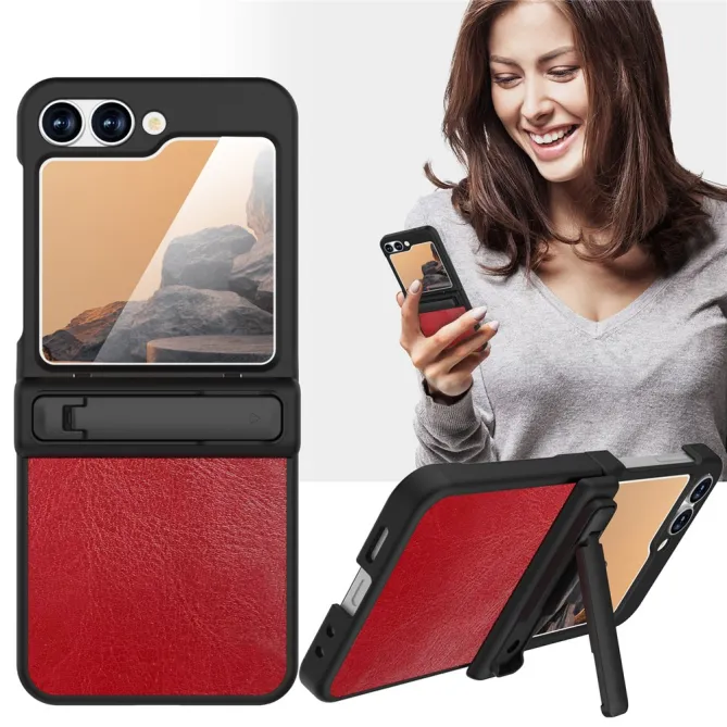 Coque Samsung Galaxy Z Flip 7 FE / Flip 6 Support Integre Effet Cuir Grain