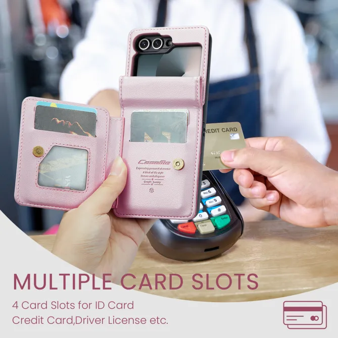 Coque Portefeuille Samsung Galaxy Z Flip 7 FE / Flip 6 Litchi RFID 5 Cartes