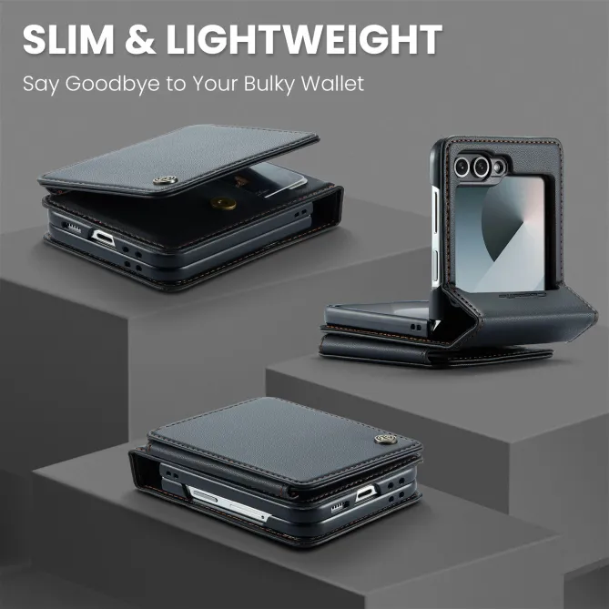 Coque Portefeuille Samsung Galaxy Z Flip 7 FE / Flip 6 Litchi RFID 5 Cartes