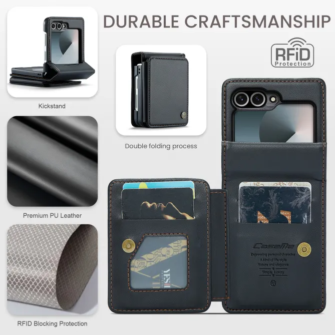 Coque Portefeuille Samsung Galaxy Z Flip 7 FE / Flip 6 Litchi RFID 5 Cartes