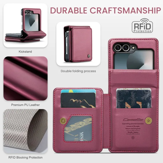 Coque Portefeuille Samsung Galaxy Z Flip 7 FE / Flip 6 Litchi RFID 5 Cartes