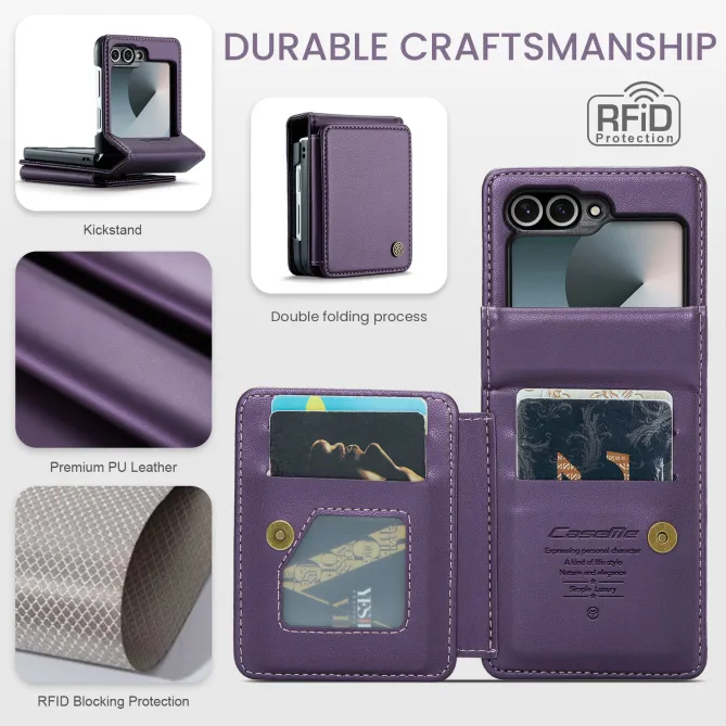 Coque Portefeuille Samsung Galaxy Z Flip 7 FE / Flip 6 Litchi RFID 5 Cartes