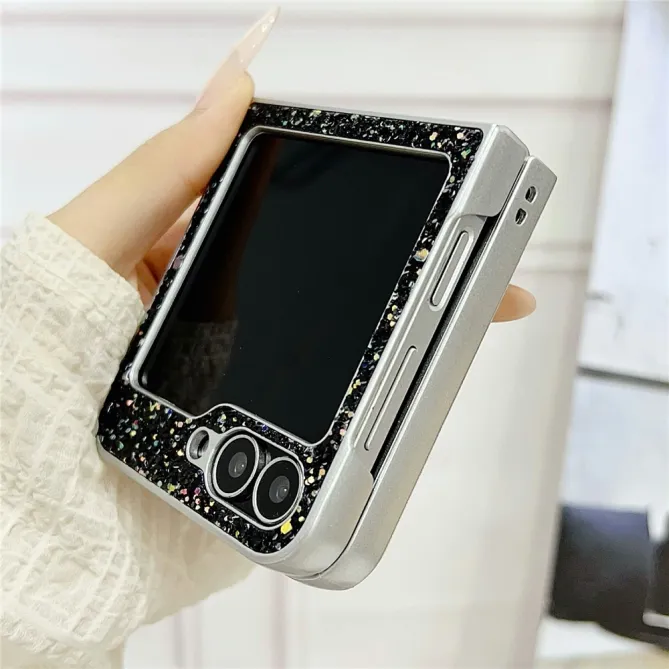Coque Samsung Galaxy Z Flip7 FE / Z Flip 6 Paillettes Fantome Contour Argente