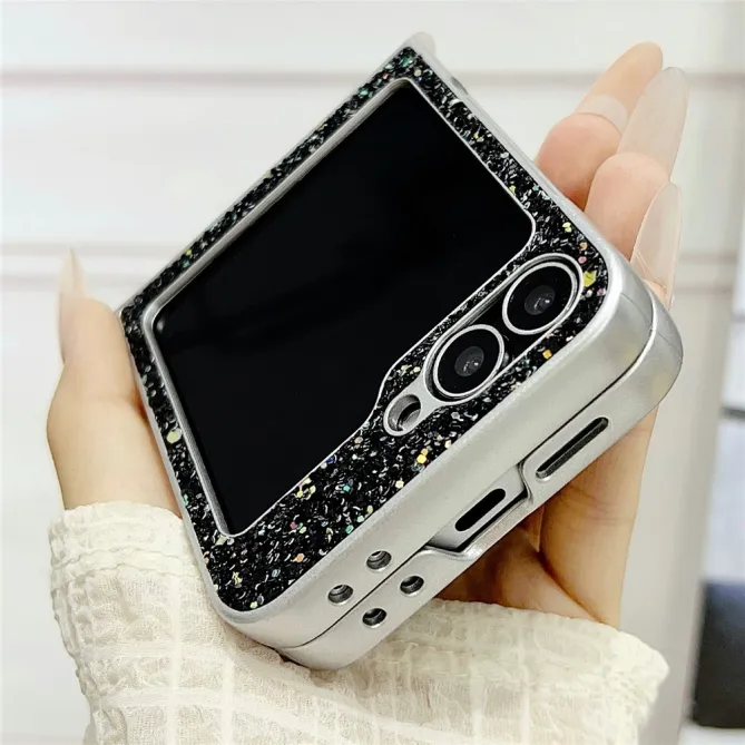 Coque Samsung Galaxy Z Flip7 FE / Z Flip 6 Paillettes Fantome Contour Argente