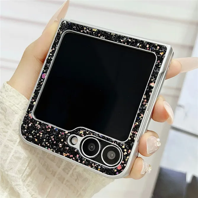 Coque Samsung Galaxy Z Flip7 FE / Z Flip 6 Paillettes Fantome Contour Argente