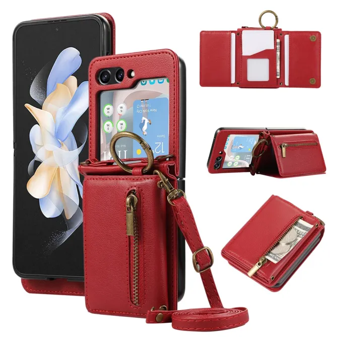 Coque Portefeuille Samsung Galaxy Z Flip 7 FE / Z Flip 6 Zip Anneau Bandouliere
