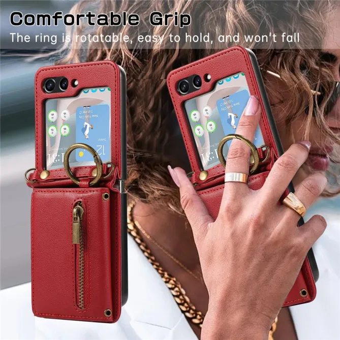 Coque Portefeuille Samsung Galaxy Z Flip 7 FE / Z Flip 6 Zip Anneau Bandouliere