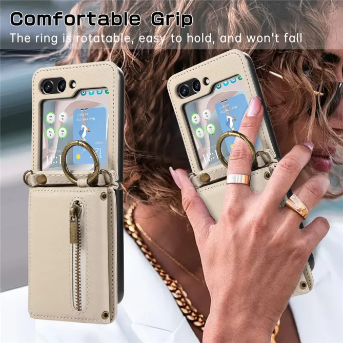 Coque Portefeuille Samsung Galaxy Z Flip 7 FE / Z Flip 6 Zip Anneau Bandouliere