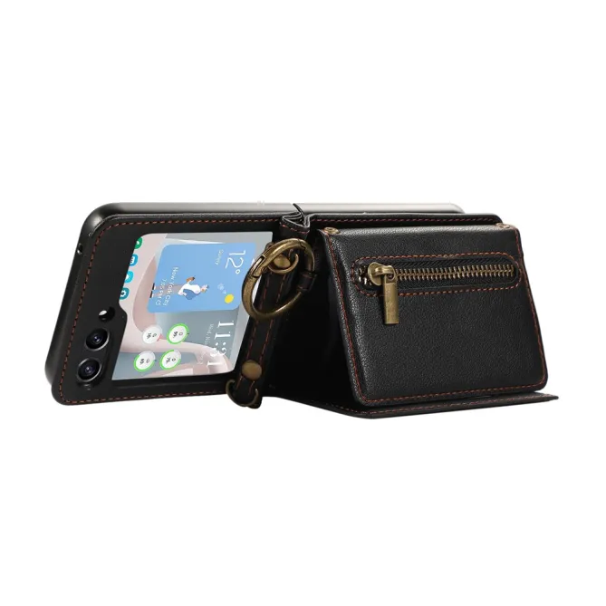 Coque Portefeuille Samsung Galaxy Z Flip 7 FE / Z Flip 6 Zip Anneau Bandouliere