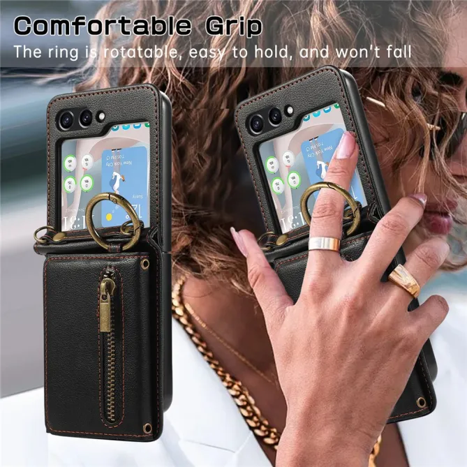 Coque Portefeuille Samsung Galaxy Z Flip 7 FE / Z Flip 6 Zip Anneau Bandouliere