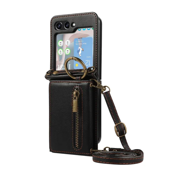 Coque Portefeuille Samsung Galaxy Z Flip 7 FE / Z Flip 6 Zip Anneau Bandouliere