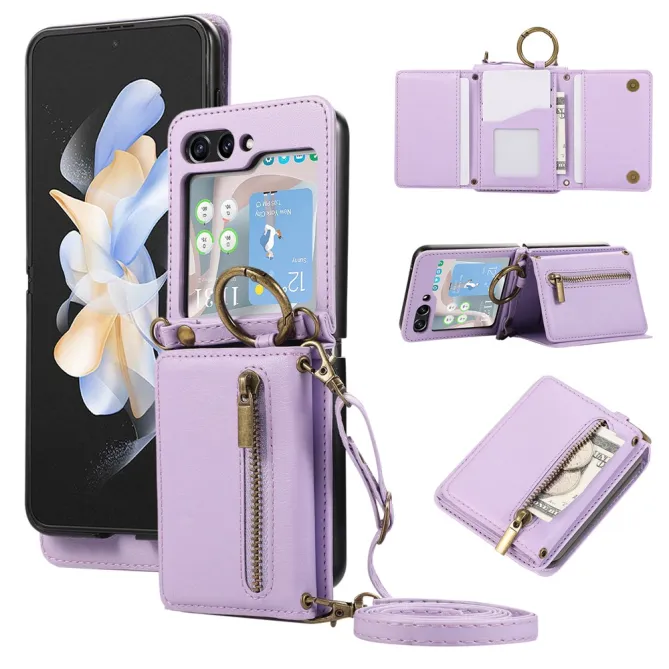 Coque Portefeuille Samsung Galaxy Z Flip 7 FE / Z Flip 6 Zip Anneau Bandouliere