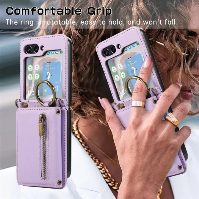 Coque Portefeuille Samsung Galaxy Z Flip 7 FE / Z Flip 6 Zip Anneau Bandouliere