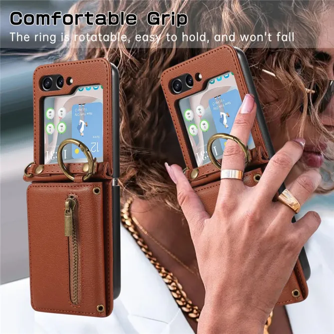 Coque Portefeuille Samsung Galaxy Z Flip 7 FE / Z Flip 6 Zip Anneau Bandouliere
