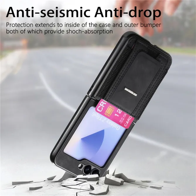 Coque Samsung Galaxy Z Flip 7 FE / Z Flip6 Retro Porte-Cartes avec Bequille