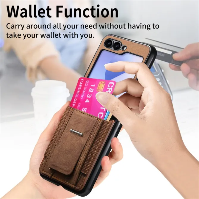 Coque Samsung Galaxy Z Flip 7 FE / Z Flip6 Retro Porte-Cartes avec Bequille