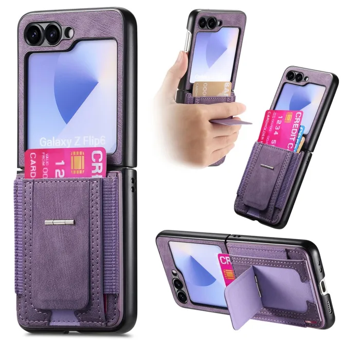 Coque Samsung Galaxy Z Flip 7 FE / Z Flip6 Retro Porte-Cartes avec Bequille
