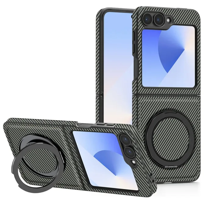 Coque Samsung Galaxy Z Flip7 FE / Z Flip6 Fibre de Carbone Anneau Support