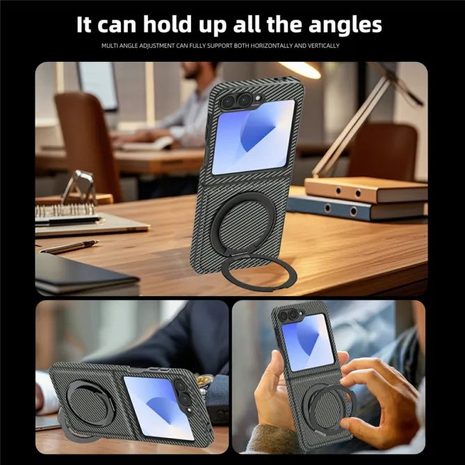Coque Samsung Galaxy Z Flip7 FE / Z Flip6 Fibre de Carbone Anneau Support